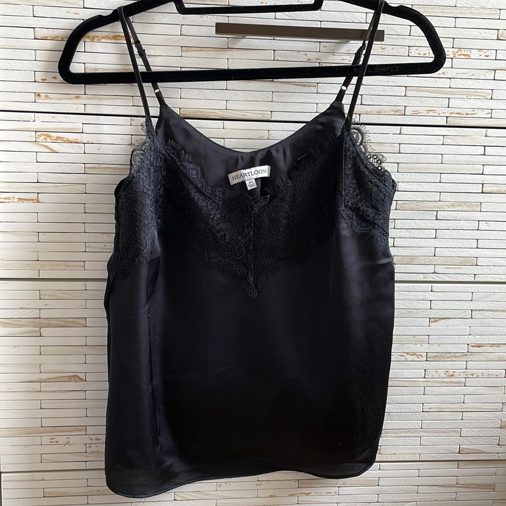 Black silk cami with lace trimming. In perfect condition!